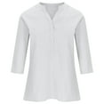 thumbnail image 4 of CZHJS Women's Comfy Elegant Tunic Casual Loose Cotton Lien Business Flowy Blouse Vintage Clothing Trendy Work 3/4 Sleeve Shirts Button up V-Neck Solid Color Tops Fashion White L, 4 of 7
