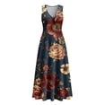 thumbnail image 3 of Summer Maxi Dresses for Womens Linen V Neck Sleeveless Beach Sundress Button Casual Loose Long Tank Dress with Pockets, 3 of 7