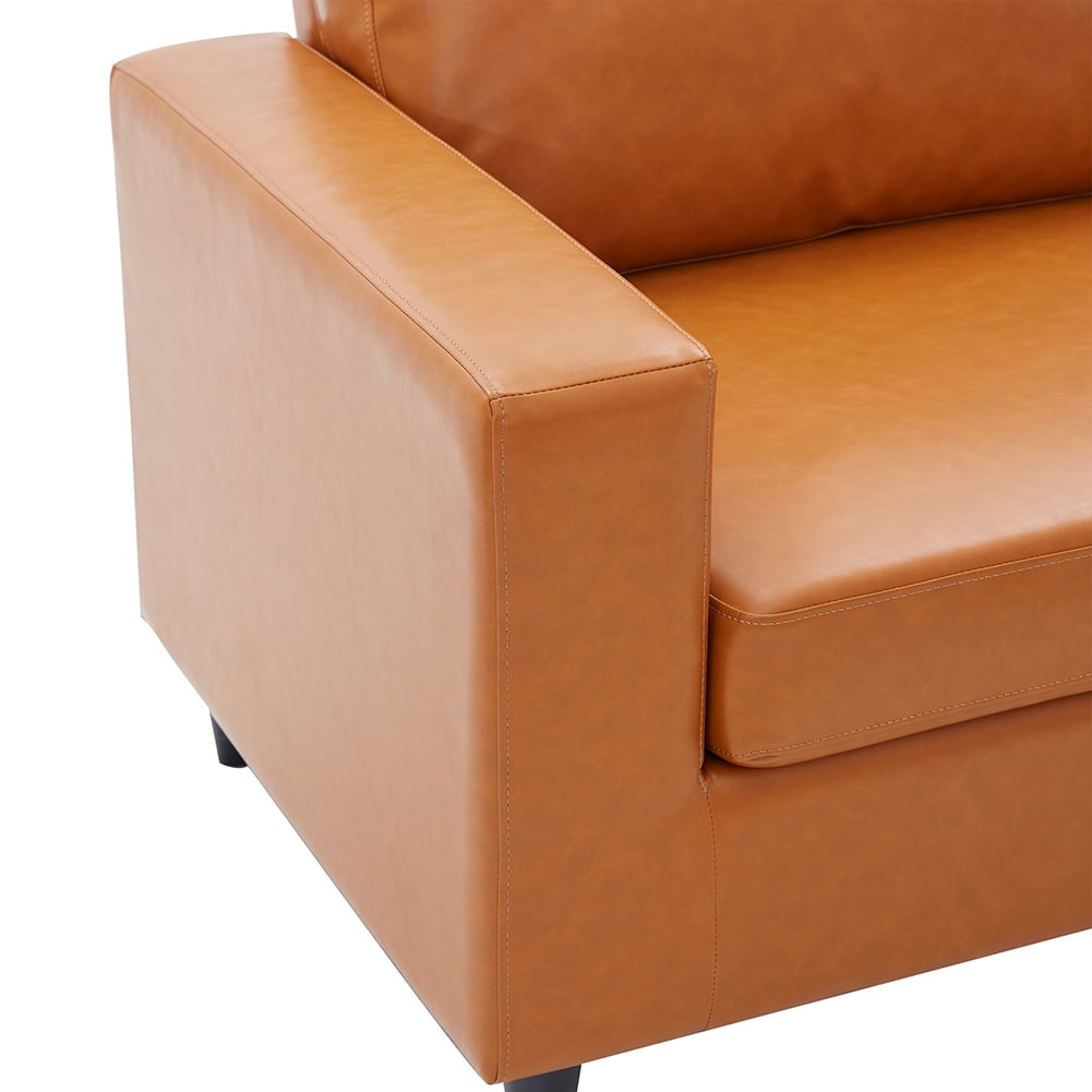 Modern 2 Piece Skin-Friendly PU Leather Sectional Sofa Couch, Include 3 Seaters Upholstered Sofa & Loveseat with Tufted Back Cushions for Living Room Furniture Set, Orange Modern 2 Piece Skin-Friendly PU Leather Sectional Sofa Couch, Include 3 Seaters Upholstered Sofa & Loveseat with Tufted Back Cushions for Living Room Furniture Set, Orange