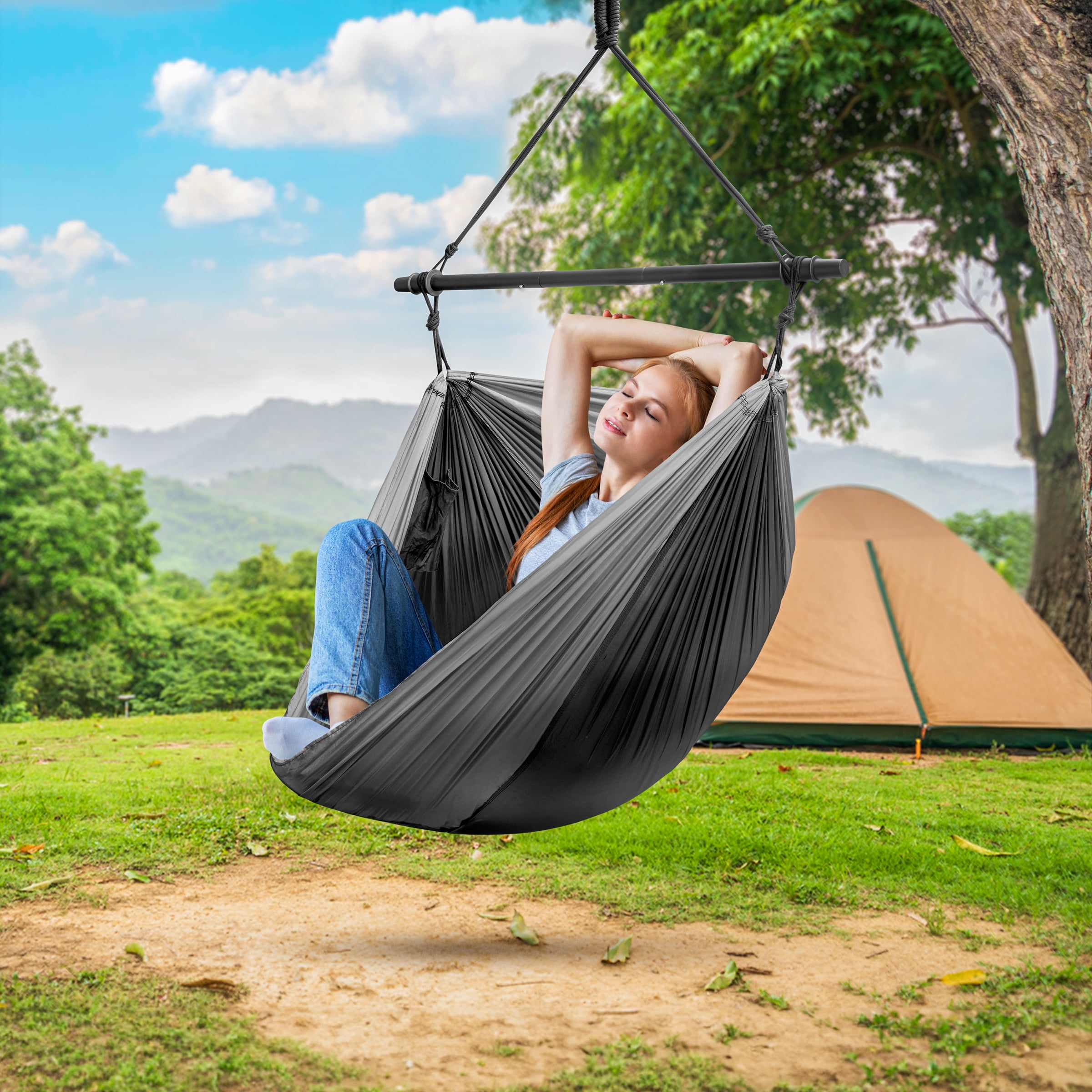 Sorbus Portable Hanging Camp Chair, Lightweight Foldable Outdoor Swing Seat, Black