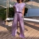thumbnail image 2 of Conjunto de dos piezas para mujer con chaleco brillante y pantalones anchos: conjunto de top corto sin mangas y cuello redondo, tallas S-XXXXXL, 2 of 8