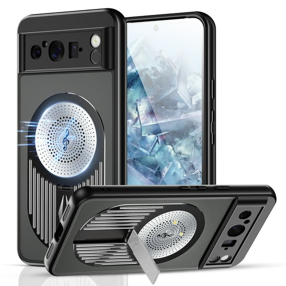 ELEHOLD for Google Pixel 8 Magnetic Case,Thin Fit Translucent Matte Back Slim Compatible with Mag Safe Accessory Build-in Invisible Stand Shockproof Heat Dissipation Phone Cover,Black