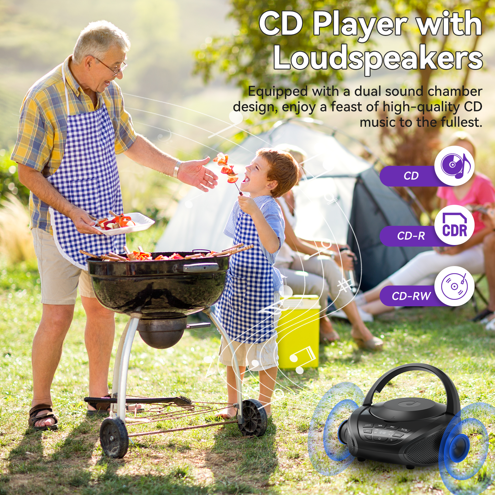 Gueray CD Player Portable Boombox: Home Audio CD Players with Speakers FM Radio AUX Input Support Headphones Playlist Mode PROG Playback for Outdoor Indoor