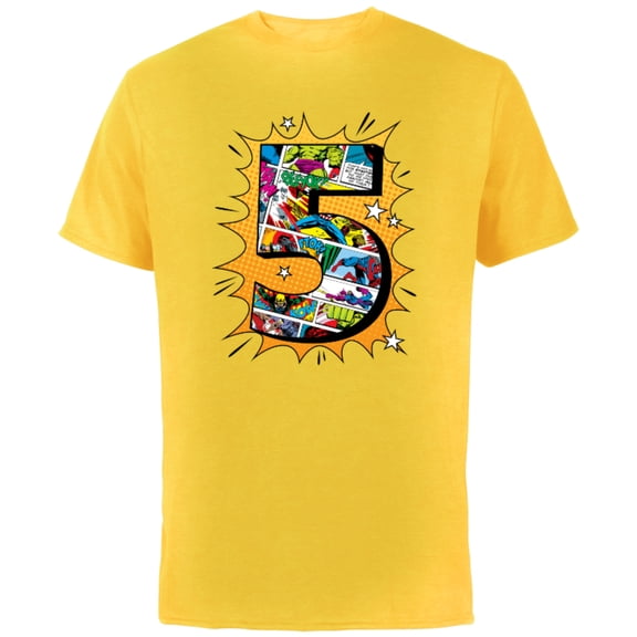 Marvel Avengers Comics 5th Birthday - Short Sleeve Cotton T-Shirt for Adults - Customized-Yellow