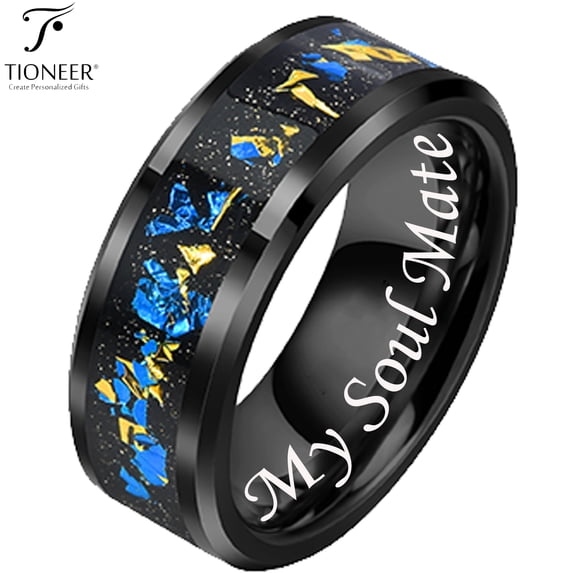 Black IP Tungsten Ring w/ Carbon Fiber Inlay 8mm Comfort Fit for Men Women w/ Free Engraving Options