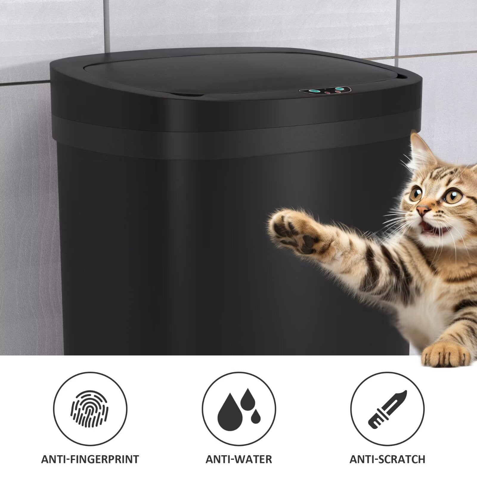 YRLLENSDAN 13 Gallon Touchless Stainless Steel Trash Can, Automatic Garbage Cans with Lid, Motion Sensor Wateproof Trash Bin for Kitchen Bedroom Bathroom Office, Black