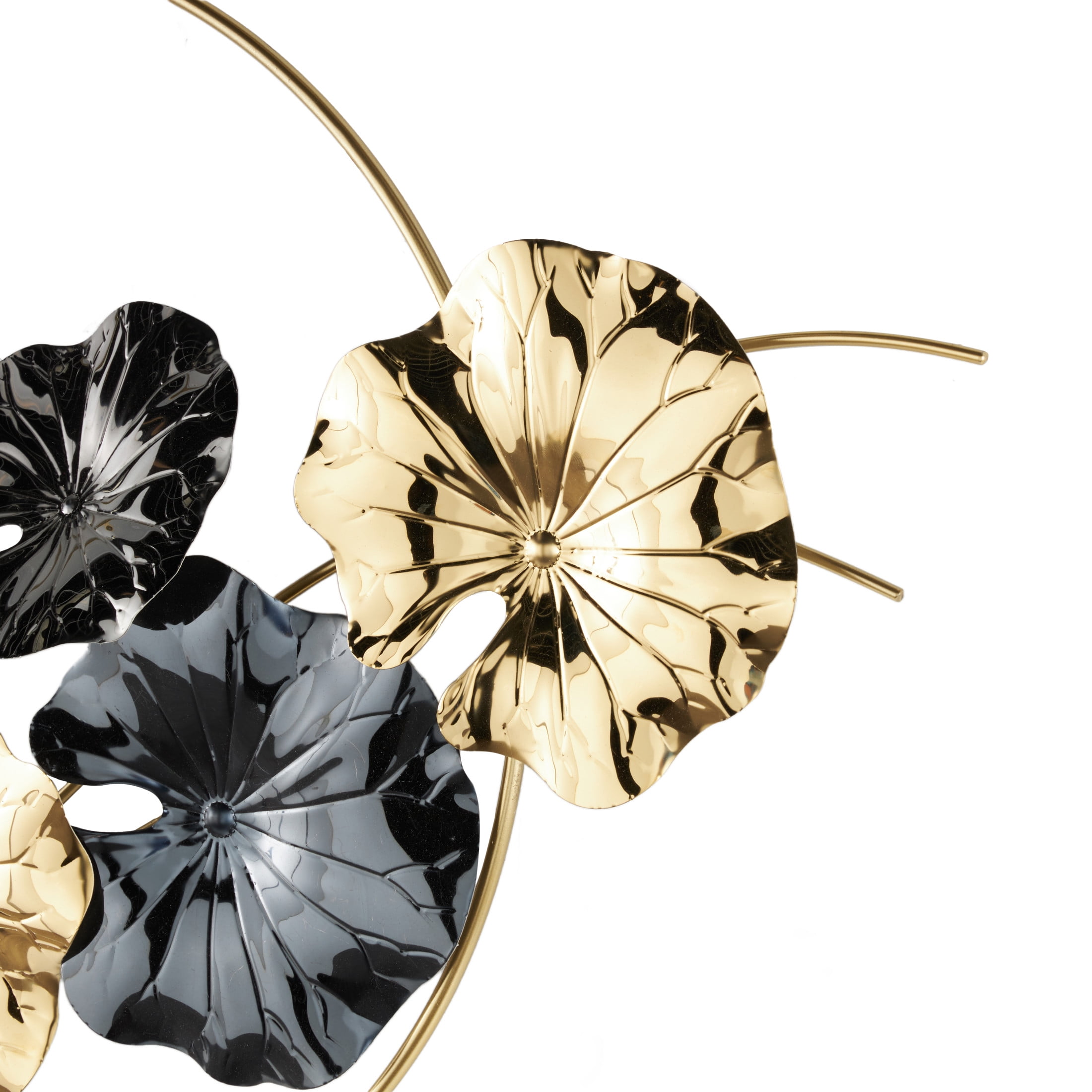 DecMode Gold Stainless Steel Metal Floral Wall Decor with Circular Frame and Black Accents