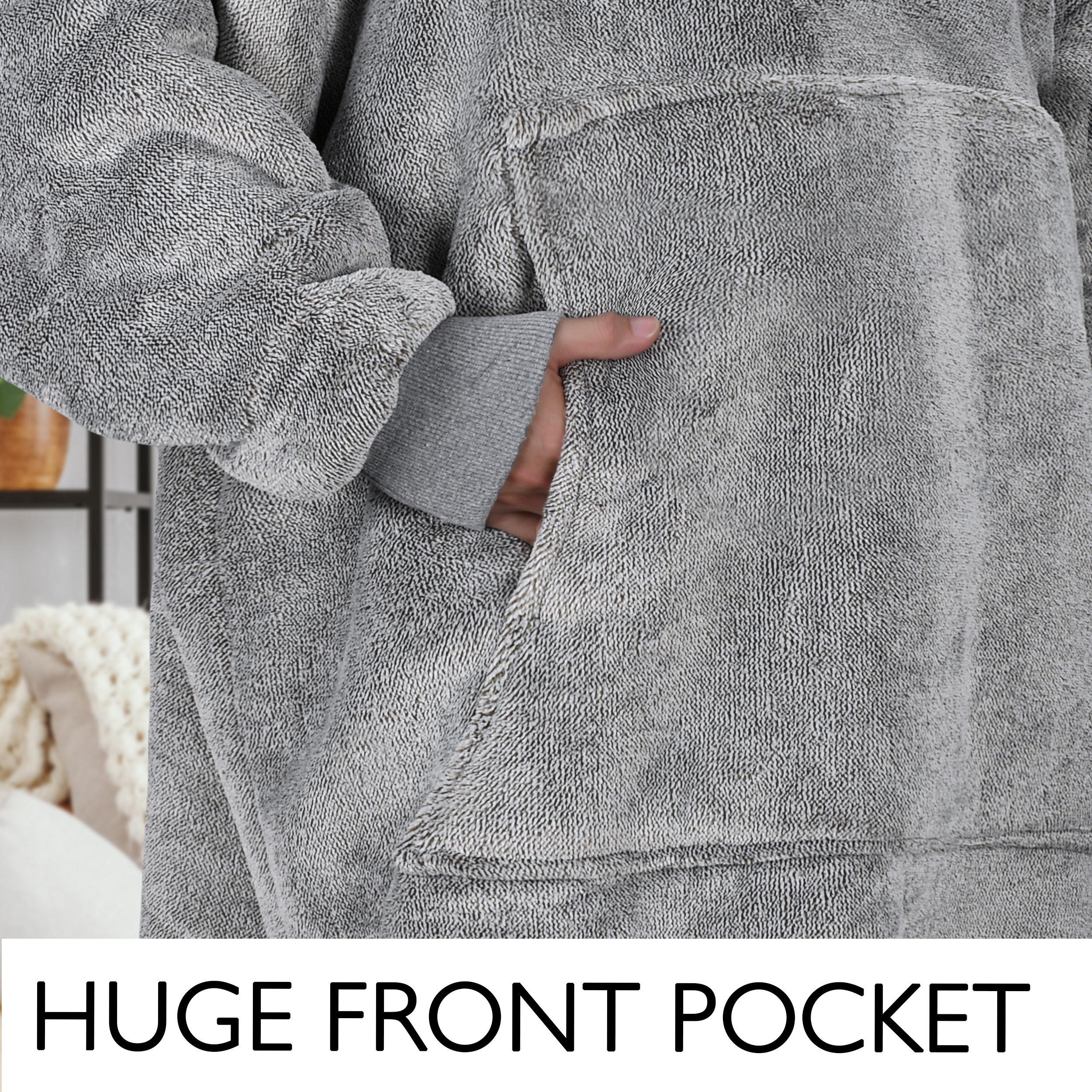 Catalonia Oversized Hoodie Blanket Sweatshirt, Comfortable Sherpa Lounging Pullover for Adults, Gifts for Women, Ash Grey