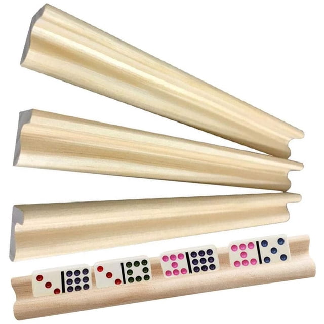 4 Pcs Supports en Bois pour Dominos, Design Angle Oblique, Bois Non Fini, Garde les Pièces du Jeu Rangées