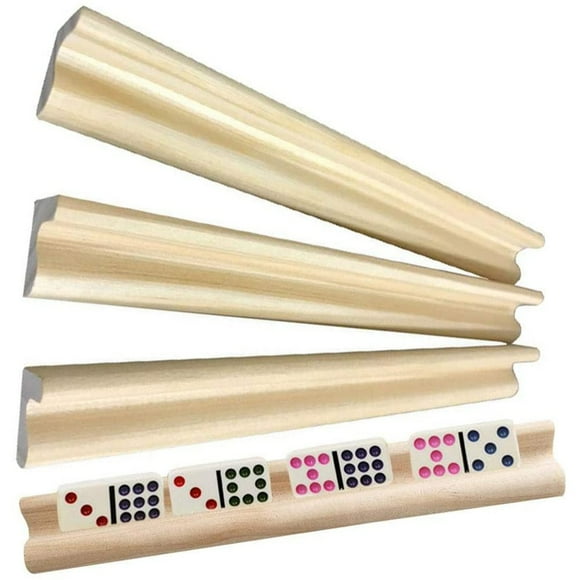 4PCS Wooden Domino Racks For Domino Tiles Game, Oblique Angle Design, Unfinished Wood, Keep Game Pieces Tidy