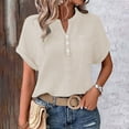 thumbnail image 2 of Yubnlvae Women's Batwing Sleeve Casual Tops&nbsp;- Wrinkled Fabric Work T-Shirts with Pocket - Double Layer Blouse Beige, 4Xl, 2 of 9