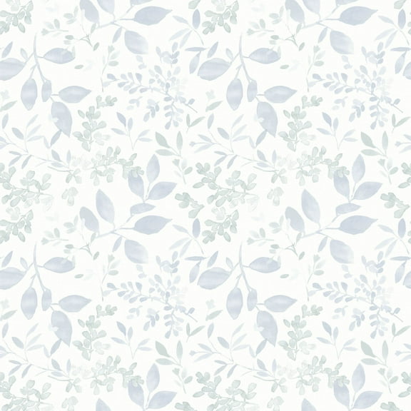3122-11112 Tinker Light Blue Woodland Botanical Wallpaper with Painted Leafy Branches in Light Blue Off White Colors Farmhouse Style Prepasted Acrylic Coated Paper