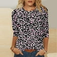 thumbnail image 2 of Plus Size Women's Floral Print 3/4 Sleeve Tshirts Crewneck Tunic Tops Classic-Fit Basic Tee Clothes, 2 of 5