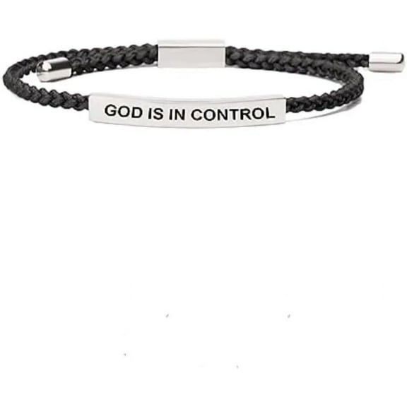 XAM God Is in Control Keep Trusting Keep Praying Tube Bracelet Adjustable Braided Rope Handmade Engraved Inspirational Motivational Bracelet Stainless Steel Gifts Jewelry for Women Men Friends