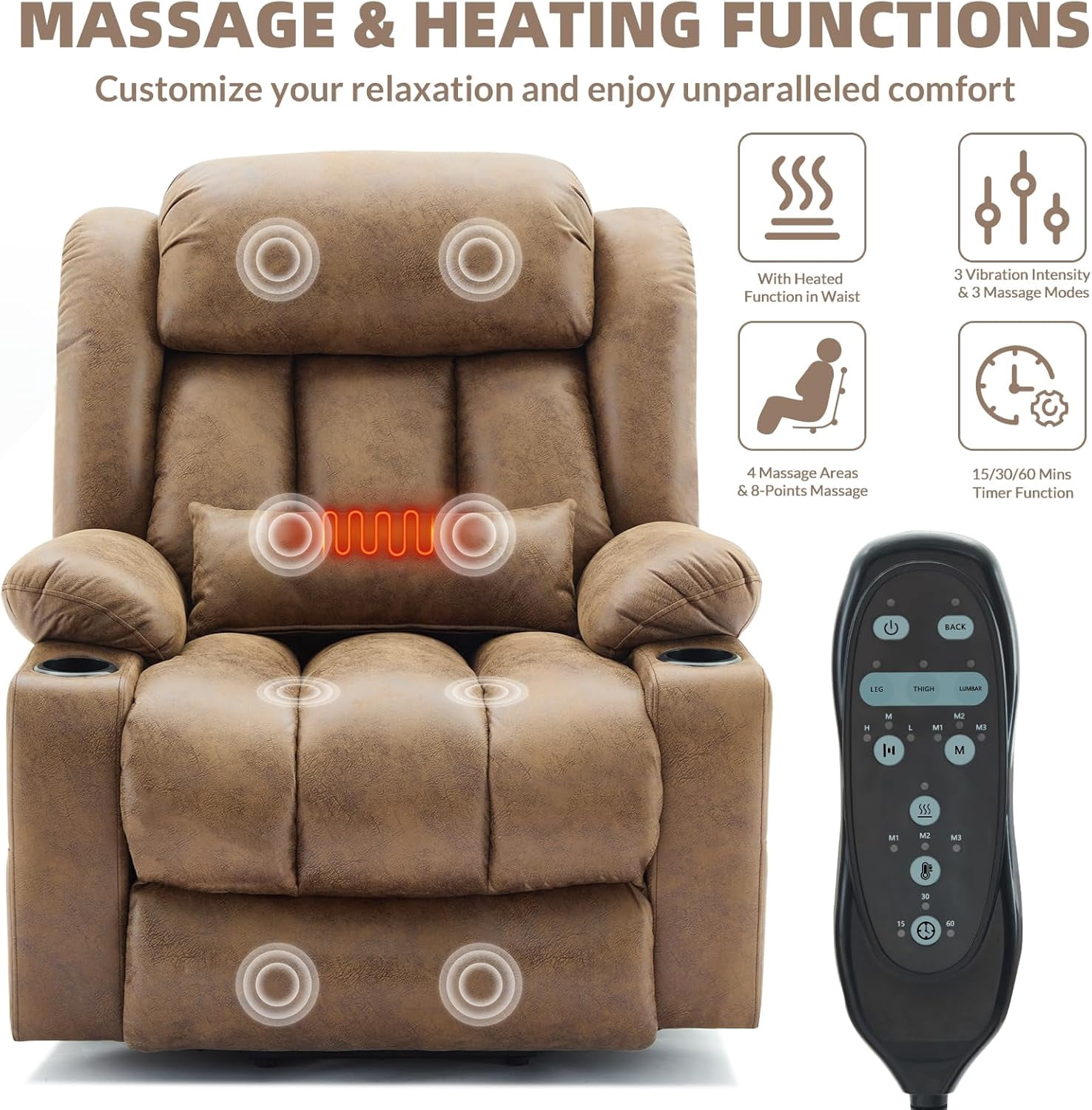 EPICOZY Oversized Dual Motor Power Lift Recliner Chair with Extended Footrest for Big Tall Man, Lay Flat Sleeper Electric Recliner with Massage and Heat, Lumbar Pillow, USB & Type-C Port, Brown