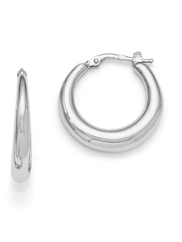 7/8" Long 925 Sterling Silver High Polished Hoop Earrings 