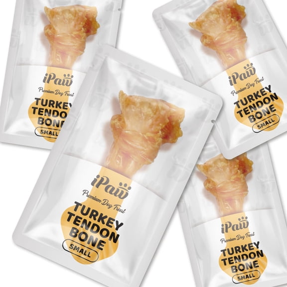 iPaw Turkey Tendon for Dogs, Hypoallergenic, All Natural Human Grade Puppy Chew, Dog Treats for Signature Series, Rawhide Alternative, 4 Units/Pack Bone (Small)
