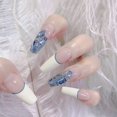 thumbnail image 2 of Uñas postizas largas de color azul degradado, uñas postizas acrílicas con purpurina y diamantes, 2 of 4