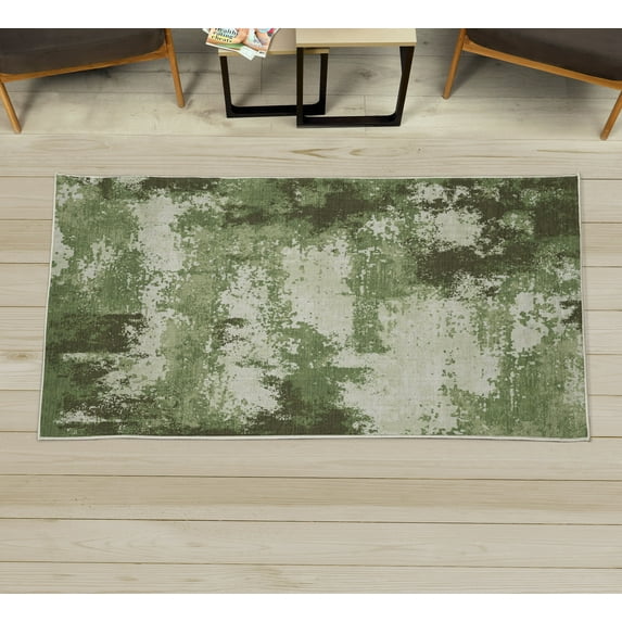 Modern Decorative Rug, Contemporary Themed Design Novelty Tones of Abstract Weathered Shapes, Quality Carpet for Bedroom Dorm and Living Room, 6 Sizes, Pale Green, by Ambesonne