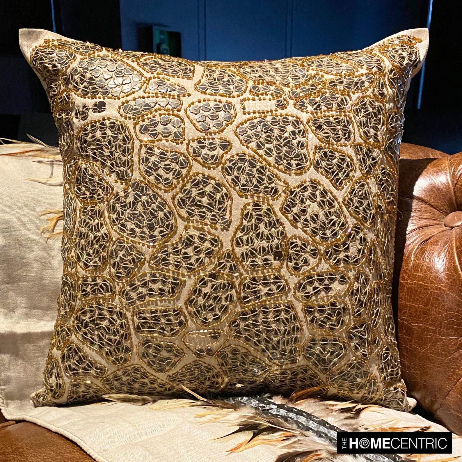 The HomeCentric Pillow Case Zipper, Beige Shams, Leopard Sequins Pillow Shams, Pack of 2, 24x24 inch (60x60 cm) Pillow Shams, Square Silk Pillow Sham, Style, Animal Print - Leopard Spots