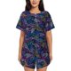 thumbnail image 1 of Fotbe Cute Line Fish Conjunto de Pijama Estampado para Mujer, 2 Piezas, Ropa de Dormir con Camiseta de Manga Corta y Shorts Suaves-Small, 1 of 6