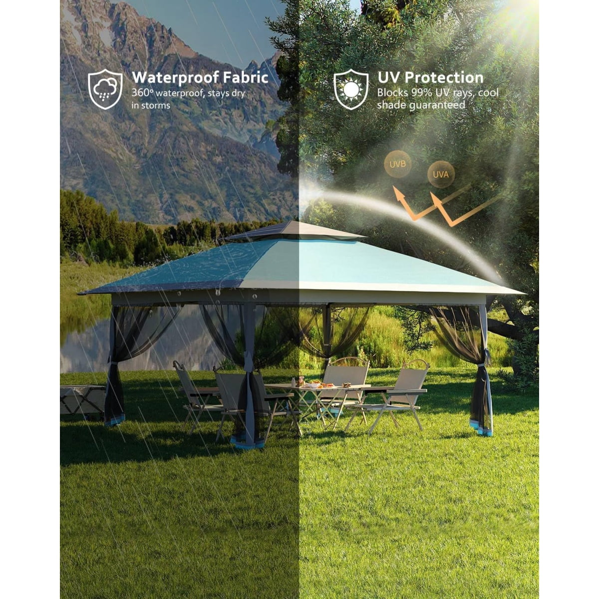 12' x 12' Outdoor Gazebo Shelter, Pop Up Heavy Duty Double Roof Patio Gazebo with Netting and Curtains, Outdoor Patio Canopy for Lawn, Garden, Backyard, Deck