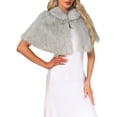 thumbnail image 4 of INSPIRE CHIC Faux Fur Shawl for Women's Wedding Collared Cape for Bridal Bridesmaids Gown Evening Jackets XS White Grey, 4 of 6