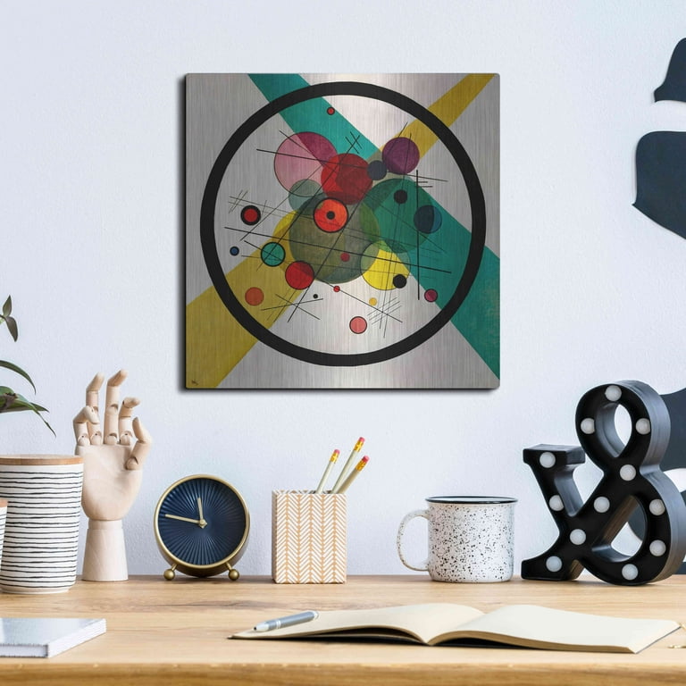Luxe Metal Art 'Circles In A Circle' by Wassily Kandinsky, Metal Wall Art,  12x12 