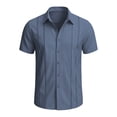 thumbnail image 7 of Mens Big & Tall Cuban Guayabera Shirt Casual Button Down Shirts Short Sleeve Summer Beach Shirts Size S-5XL Blue, 7 of 7