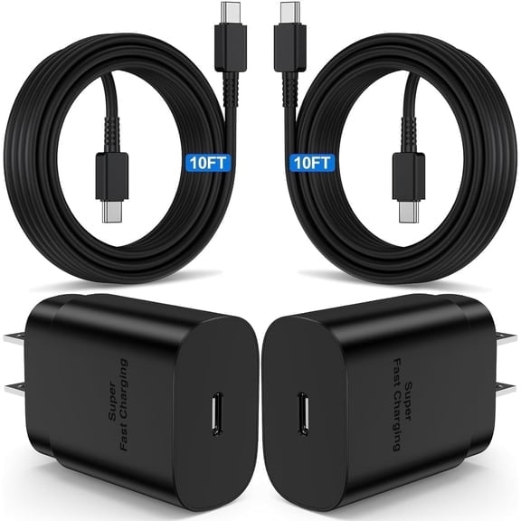 Super Fast Charger Type C, 2Pack 25W USB C Fast Charging Block Wall Charger with 2*10FT Android Charger Cable Compatible with Samsung Galaxy S26/S26 Ultra/S25/S24/S23 Ultra/S23+/S22/S21 Case