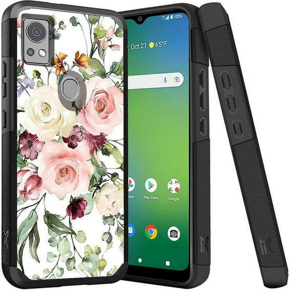 ANJ  Shockproof Dual Layer Slim Hard Case   Tempered Glass Cover Compatible with Icon 5, AT&T Motivate 4 - Flower Bouquet
