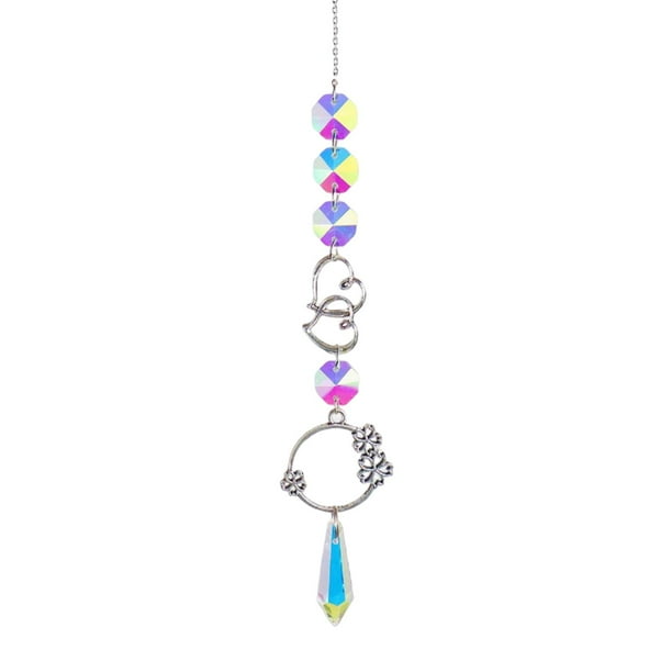 Adorno colgante de cristal con forma de campanilla de viento, atrapasol y prismas para porche, interior y exterior. C