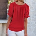 thumbnail image 4 of Womens Tops Short Sleeve Shirts Off the Shoulder Tops for Women Crewneck Dressy Casual Blouses Red S, 4 of 5