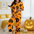 thumbnail image 2 of Womens Pajama Sets Halloween Pumpkprint Short Sleeve Shirts Long Pants Sleepwear Loungewear Nightwear Nightclothes Homewear, 2 of 5