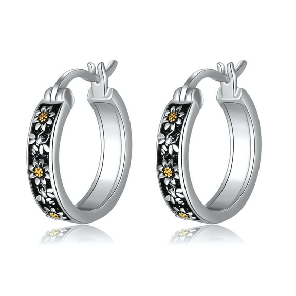 925 Sterling Silver Daisy Bee Hoop Earrings for Women