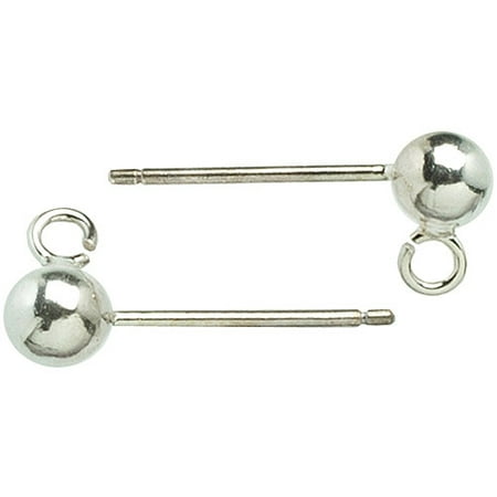 Plated Silver Metal Findings Ear Post 4mm Ball, 6pk