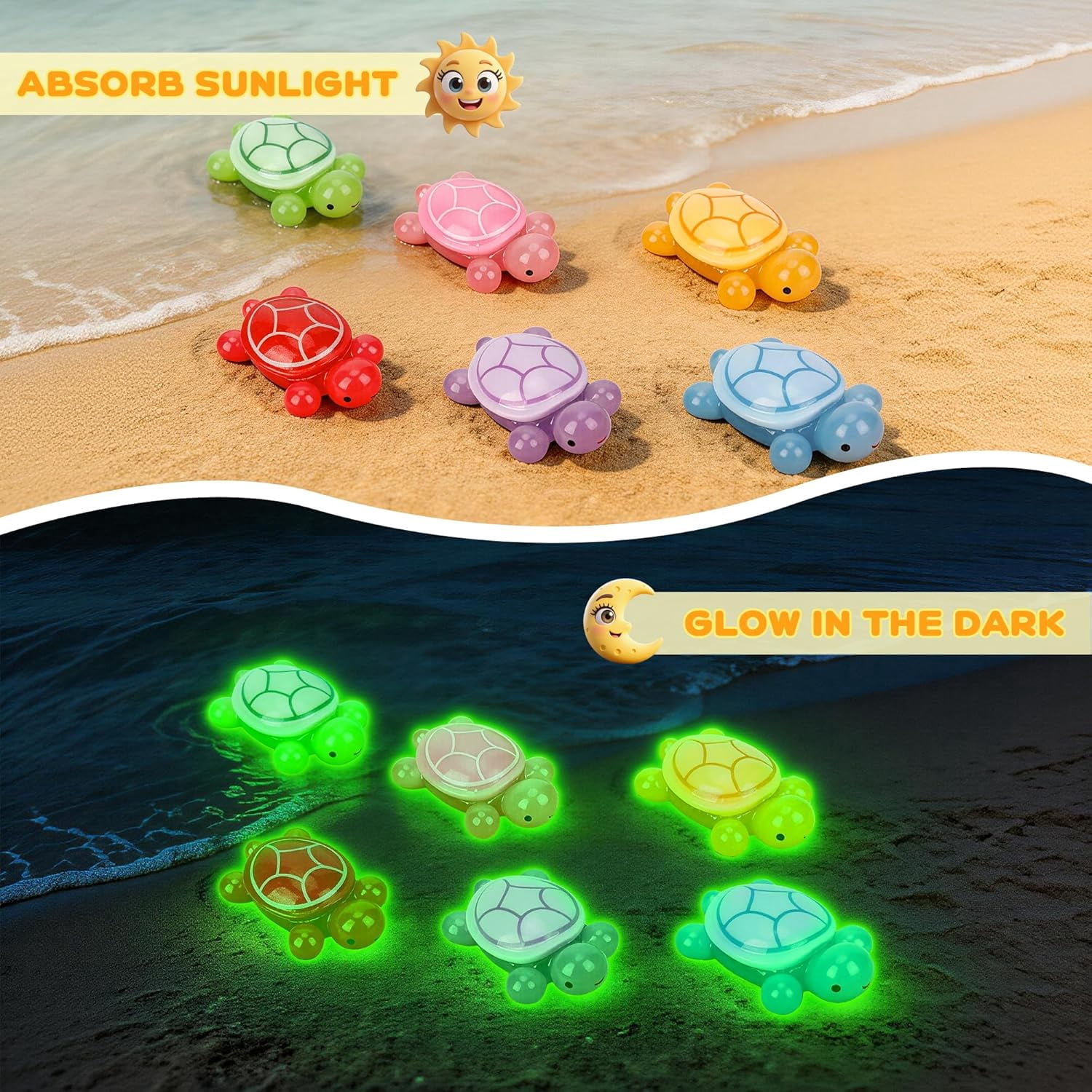6 PCS Glow in The Dark Resin Turtles, Large Turtle Figurines for Aquarium Decor, Fish Tank Ornaments, Miniature Animals for Dollhouse, Fairy Garden, DIY Craft