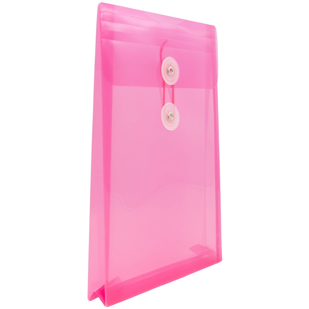 JAM Paper Plastic Envelopes with Button & String Tie Closure, 6 1/4 x 9 1/4, Fuchsia Pink, 3/Pack
