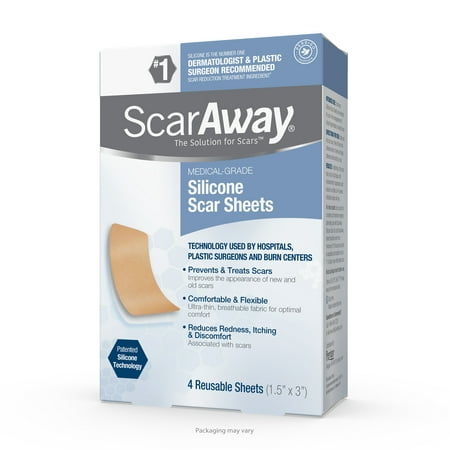 ScarAway ScarAway® Silicone Scar Sheets shrink, flatten and fade scars, 4 Reusable Sheets, 2 Month (Best Way To Make Scars Fade)