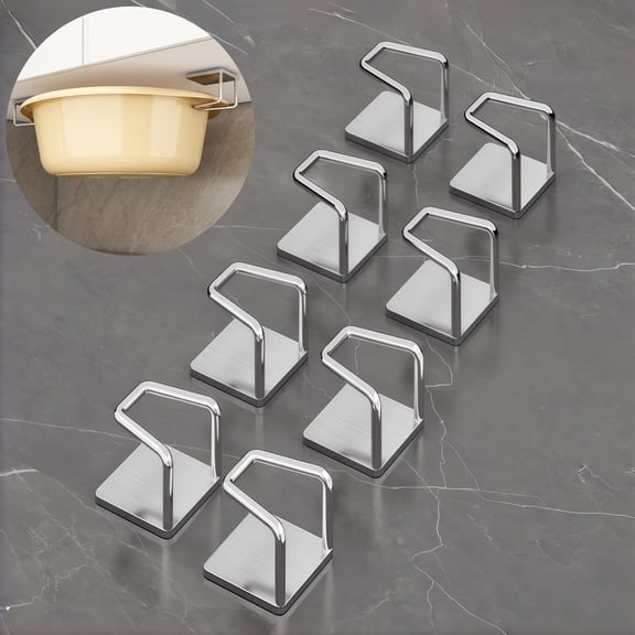 8-Pack Bright Silver Hooks For Kitchen Boards And Bathroom Basins Storage