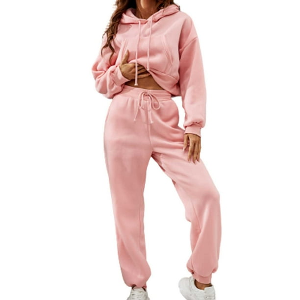 Women Sweatsuits Sets 2 Piece Outfits Cropped Hoodie Sweatshirt and  Sweatpants Matching Joggers Tracksuit with Pockets 