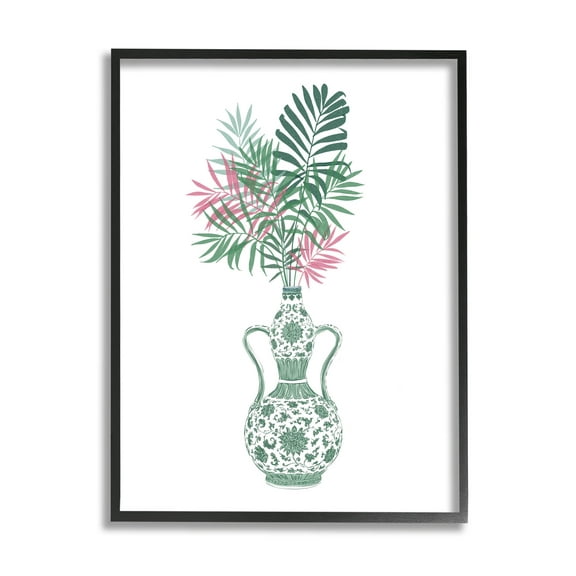 Stupell Industries Tropical Palms Ornate Vase Graphic Art Black Framed Art Print Wall Art, Design by Ziwei Li