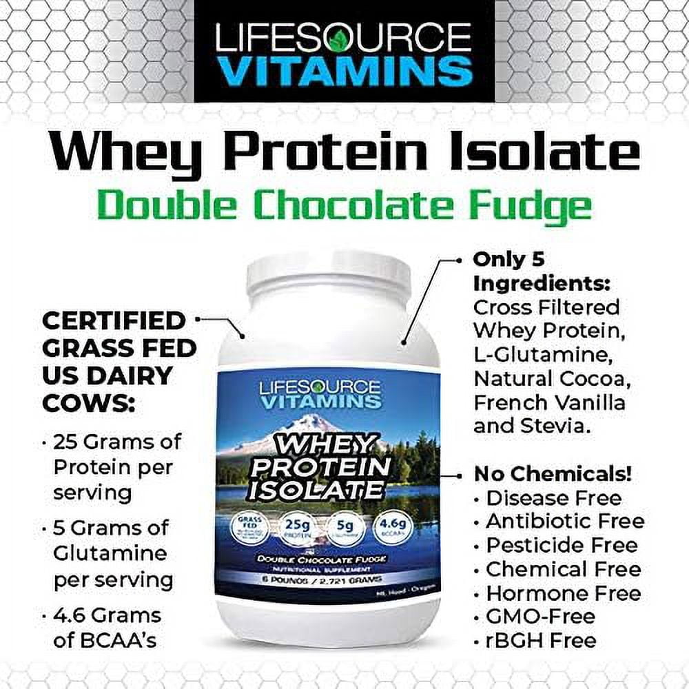 LifeSource Vitamins Whey Protein Isolate, US Dairy Cows Grass Fed Protein Powder, Double Chocolate Fudge, 6 lb