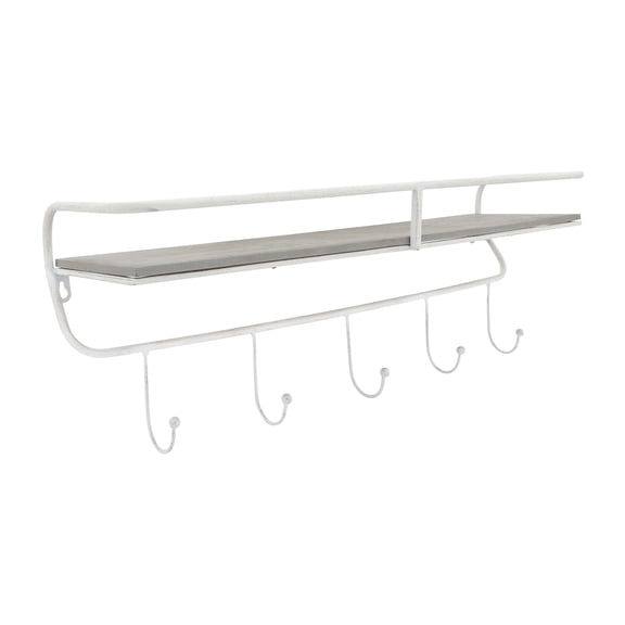 Sagebrook Home Metal/wood, 24" 5 Hook Wall Shelf, White/gray