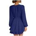 thumbnail image 3 of qolati Women's Wrap V Neck Dress 2023 Long Sleeve Tie Waist Ruffle Hem Cocktail Dress Elegant Wedding Guest Party Swing Mini Dresses, 3 of 6