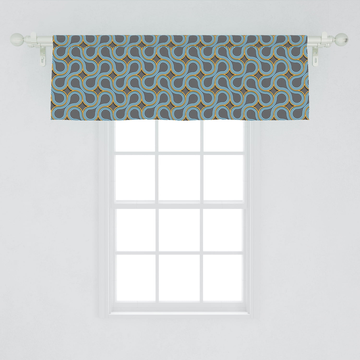 Modern Window Valance, Geometric Pattern with Twisted Tangled 3D Style Lines Curves and Waves