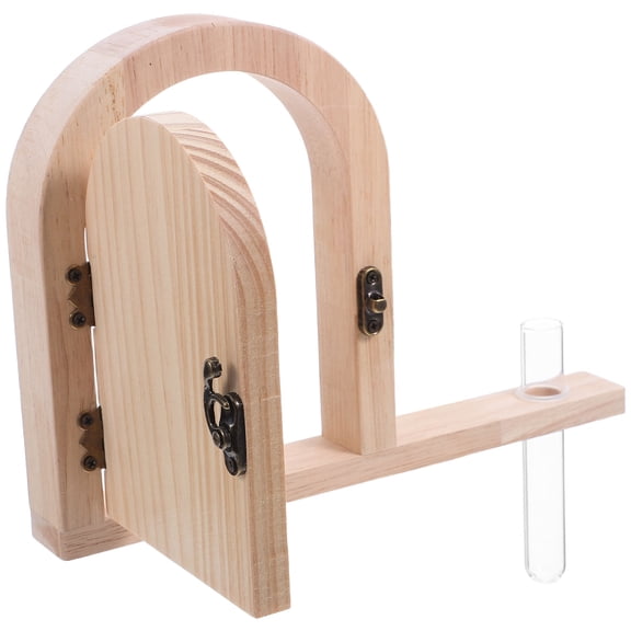 LOLIPPYY Wooden Fairy Door Socket Protector with Khaki Finish and Built in Propagation Test Tube Vase
