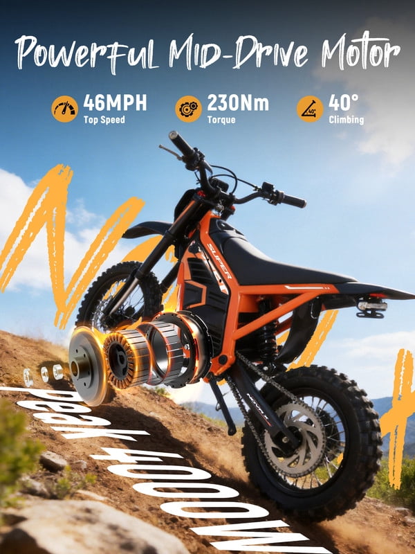 ESKUTE NOVAX Electric Dirt Bike for Adults/Teens, 4000W 46MPH Fast Electric Motorcycle, 48V 22.8Ah Long Range Battery, Full Suspension, Hydraulic Brakes, Orange with Lock, UL2849