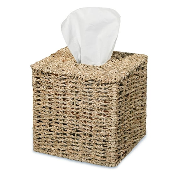 ZDM Water Hyacinth Tissue Box Cover Square, Tissue Box Holder, Tissue Box with Remote Organizer, Bedside Organizer, Remote Holder for Bedroom, Livingroom, Office