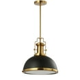 thumbnail image 4 of JONATHAN Y Homer 13" 1-Light Modern Industrial Iron LED Dome Pendant, Black/Brass Gold, 4 of 6